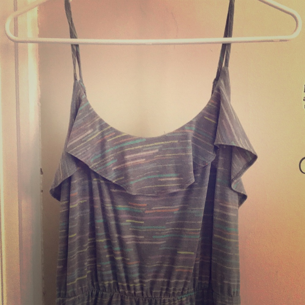 A gray mossimo large dress with colorful stripes.